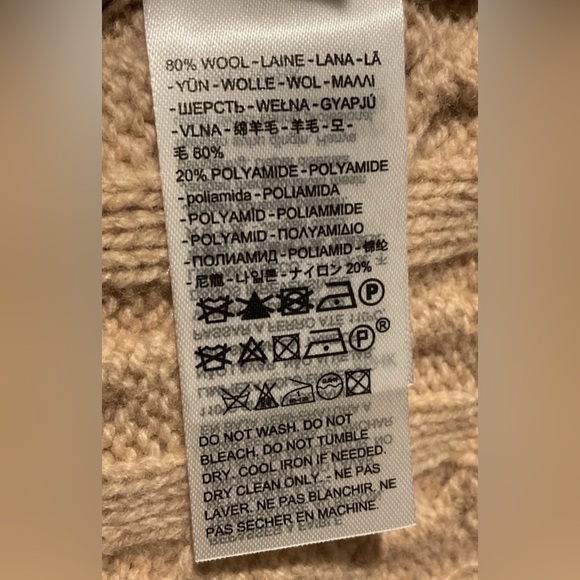 LEVI’S WOMENS RAE CABLE KNIT V NECK CROPPED WOOL SWEATER BEIGE SZ L NWT - Picture 12 of 12